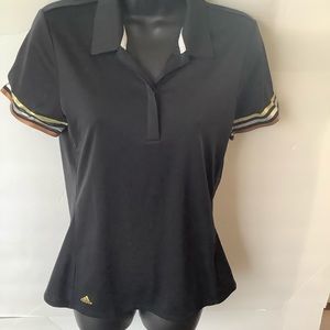 Adidas polo black and gold striped size small